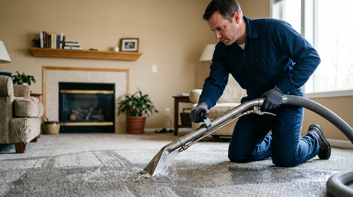 Water damage restoration technician working near Celeste, TX